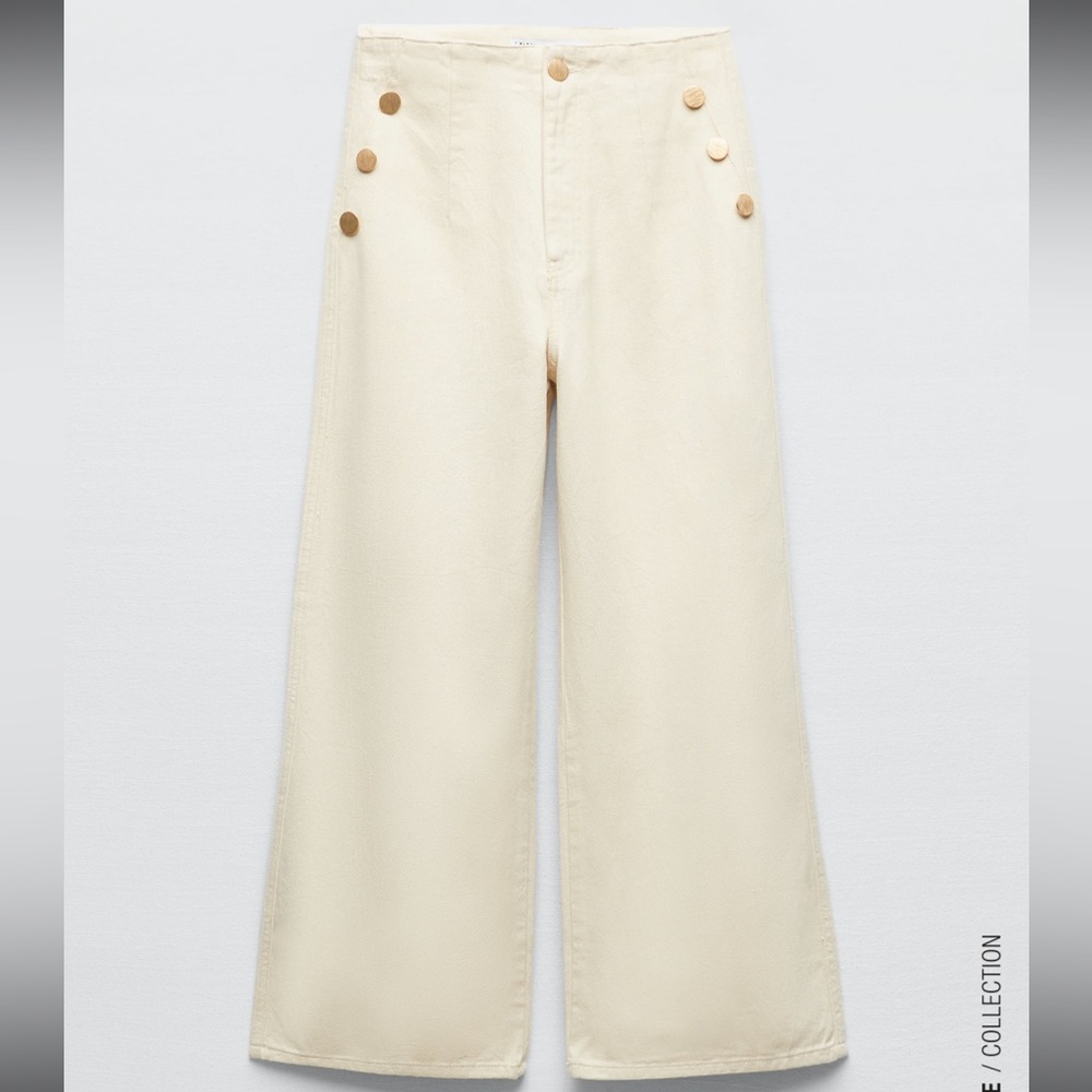 NWT ZARA CROPPED Z1975 WIDE LEG BUTTONED JEANS